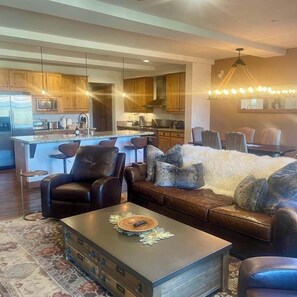 Televisie, een open haard, videospelletjes en een dvd-speler