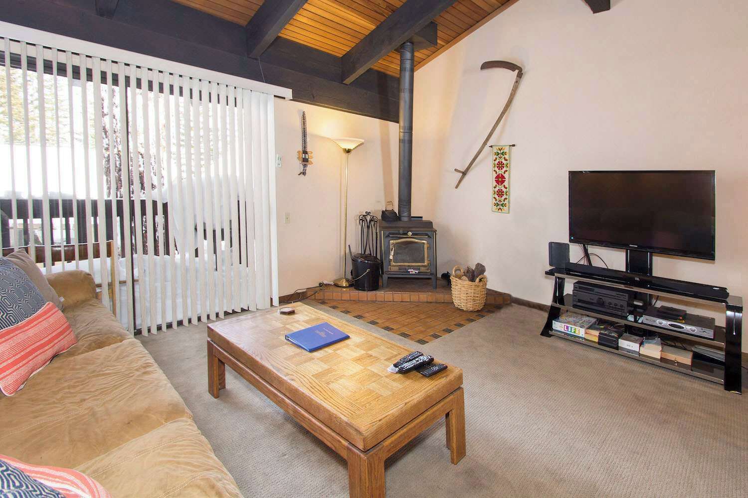 TV, fireplace, DVD player, books
