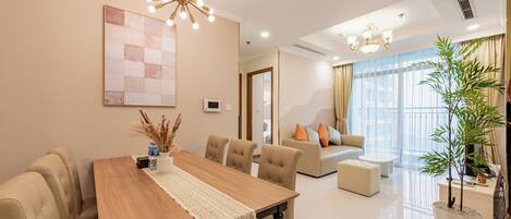 Superior Apartment, 2 Bedrooms, Balcony, City View | Living area | 43-inch Smart TV with cable channels