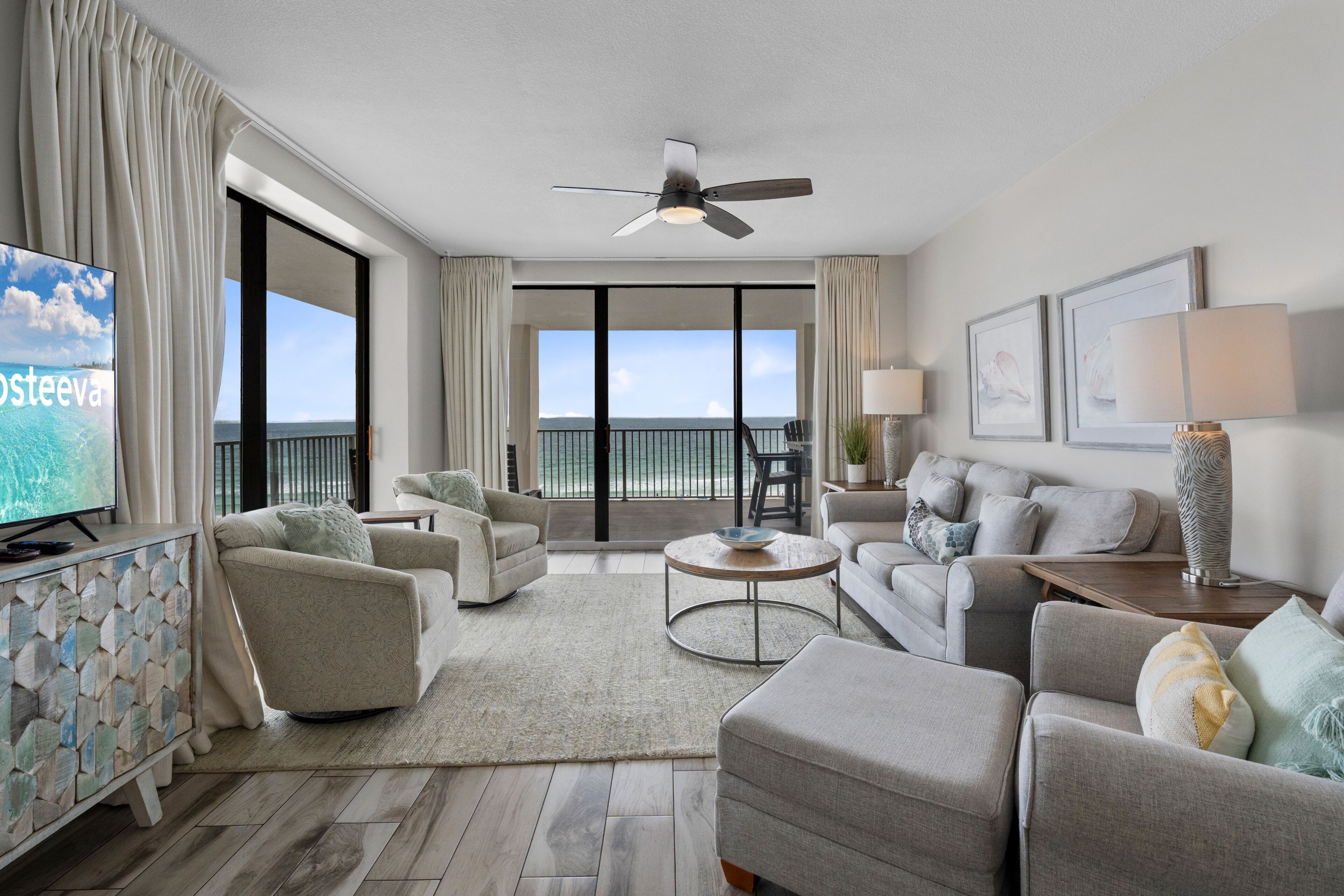 Family Condo, 3 Bedrooms, Balcony, Beach View | Living room | 55-inch Smart TV with cable channels