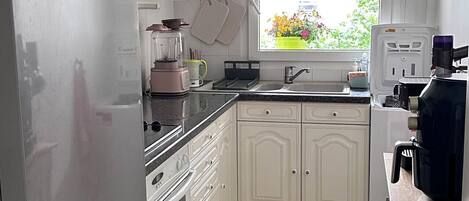 Fridge, oven, stovetop, coffee/tea maker