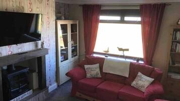 Smart-TV, Kamin, DVD-Player, Bücher