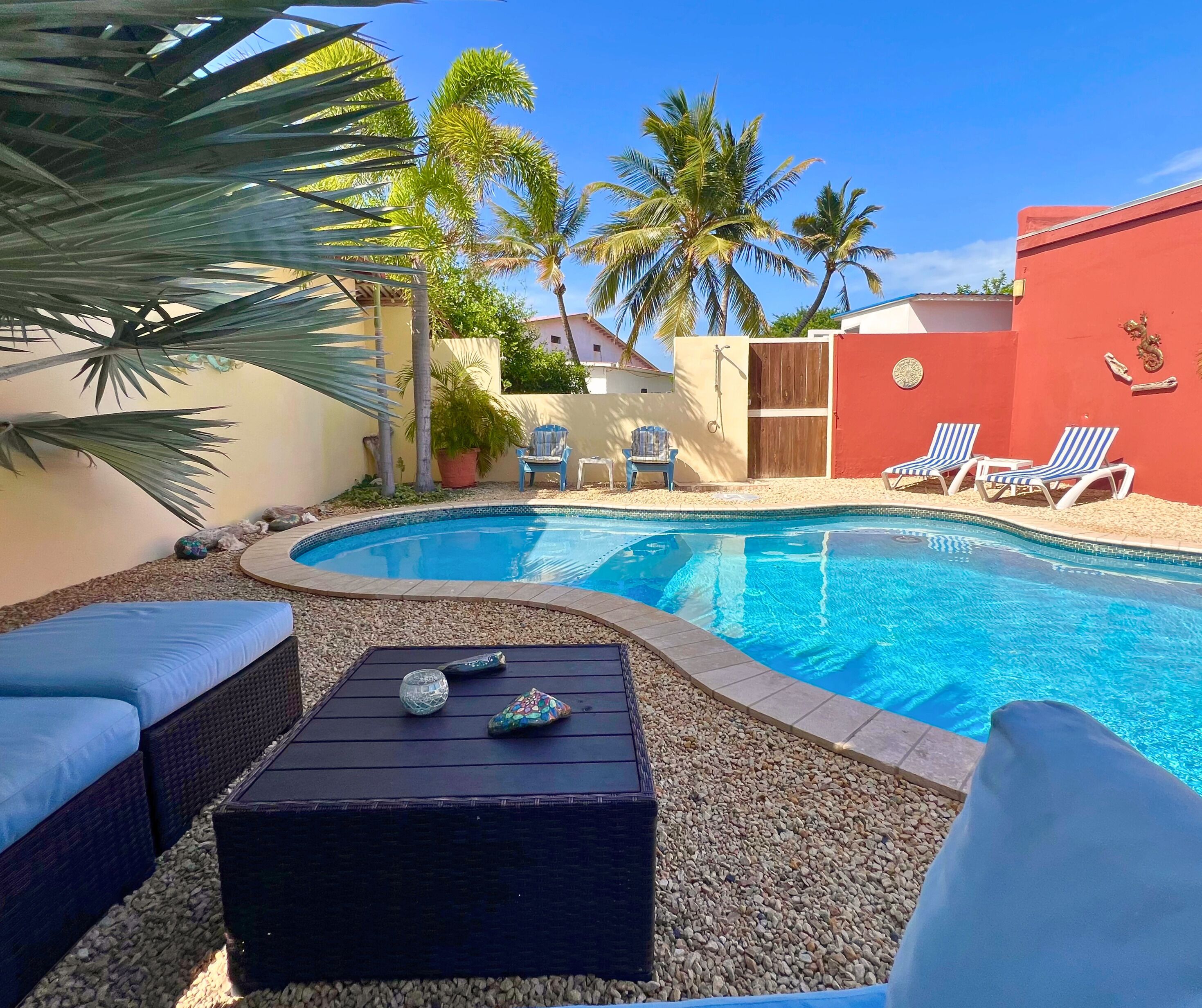 Outdoor pool, sun loungers