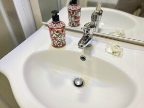 Dusche, umweltfreundliche Kosmetikartikel, Haartrockner, Bidet