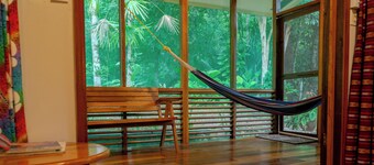 Private forest view cabin w/AC, 2 beds-restaurant and car rental on site.