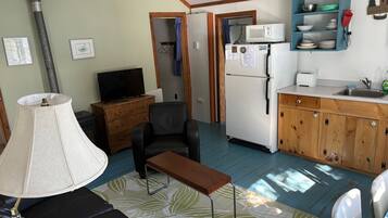 TV, fireplace, DVD player, books