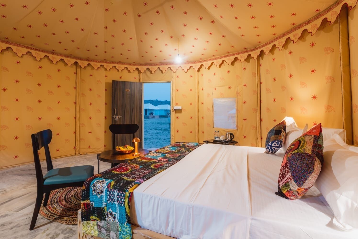Luxury Tent, Desert view | Desk, laptop workspace, soundproofing, bed sheets