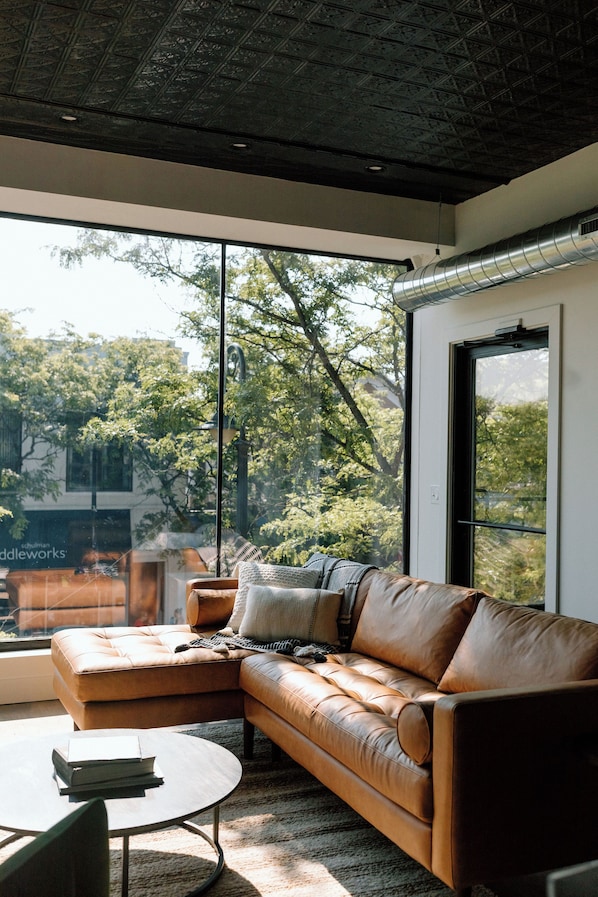 Luksusleilighet, utsikt mot innsjø | Oppholdsområde