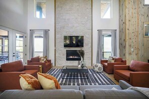 Télévision, cheminée, espaces bureaux