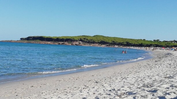 A beach with clear blue water, a sandy shore, and a green hill in the background. - Sardinia! Budoni 1 km from the wonderful beach of Sant'Anna: 4 beds (Tanaunella)