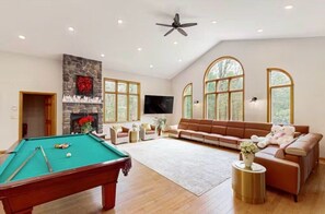 Smart TV, fireplace, video games, table football