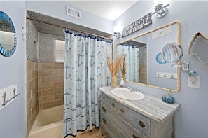 Hair dryer, bidet, towels, soap
