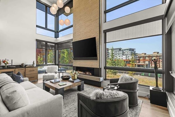 TV, fireplace, offices