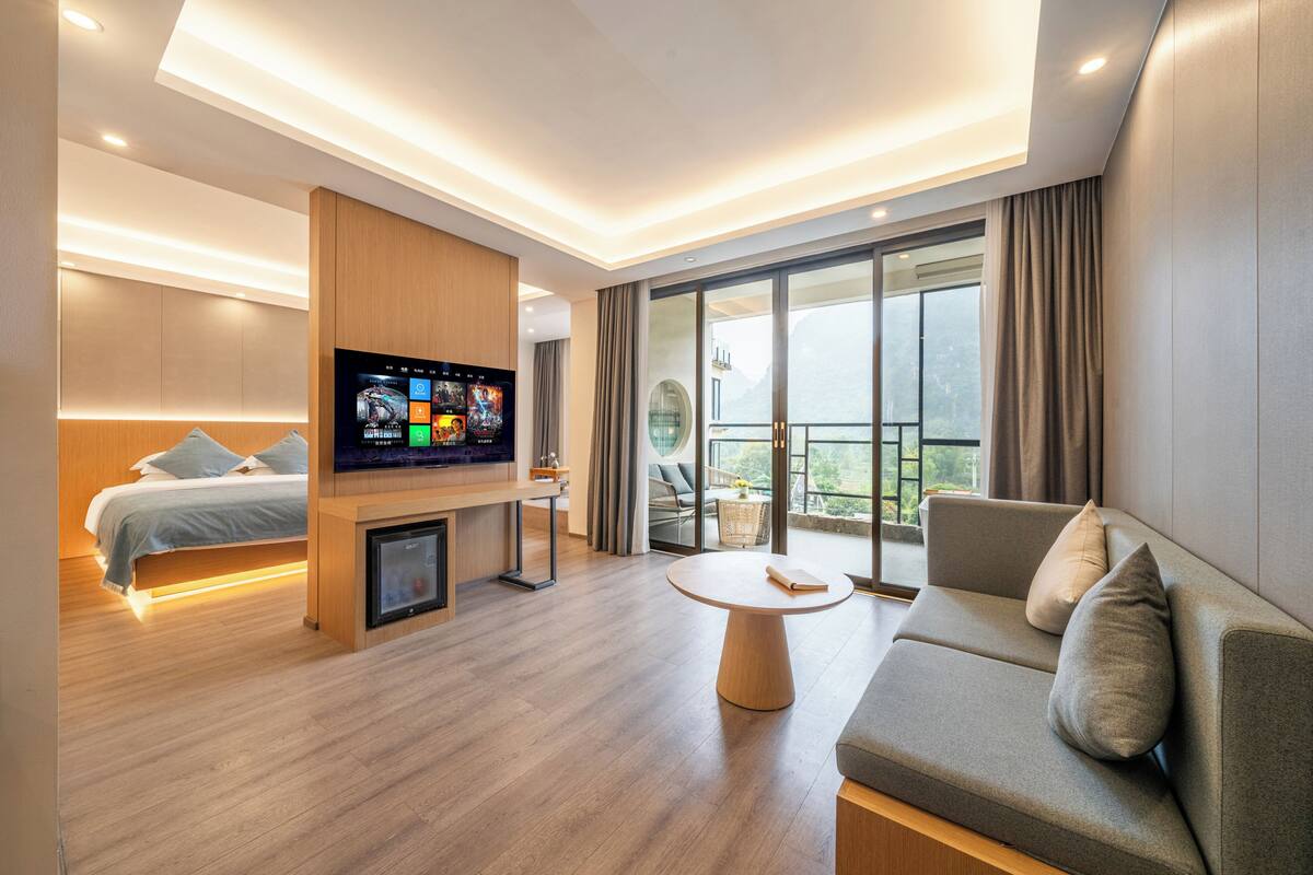 Quarto casal ou duplo família, sacada, vista para o rio | Roupas de cama premium