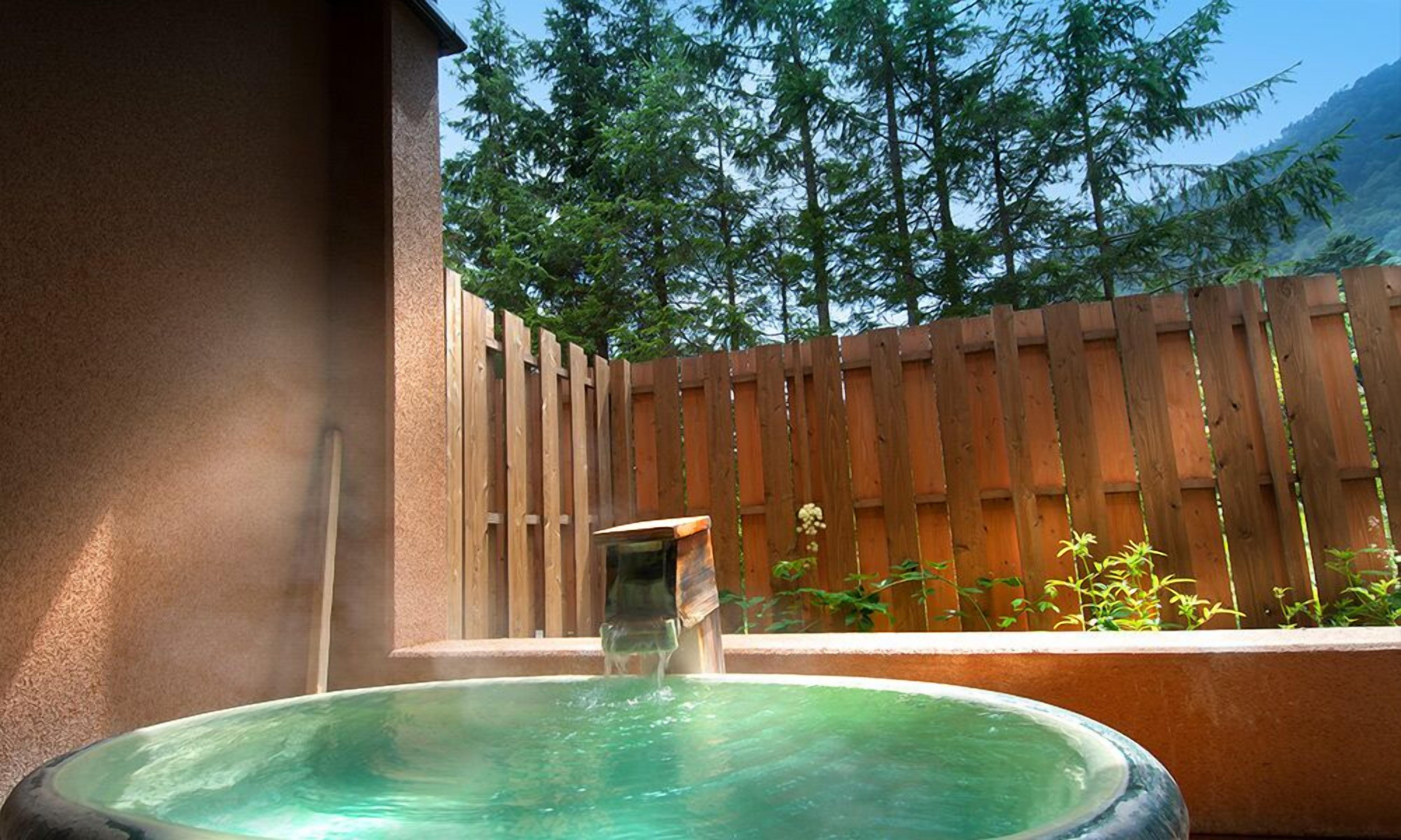 Japanese Western-Style Room with Open-Air Bathroom, Non Smoking | Bathroom | Separate tub and shower, spring water tub, hydromassage showerhead