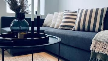 Departamento estándar | Área de sala de estar | Televisión de pantalla plana de 20 pulgadas con canales por cable