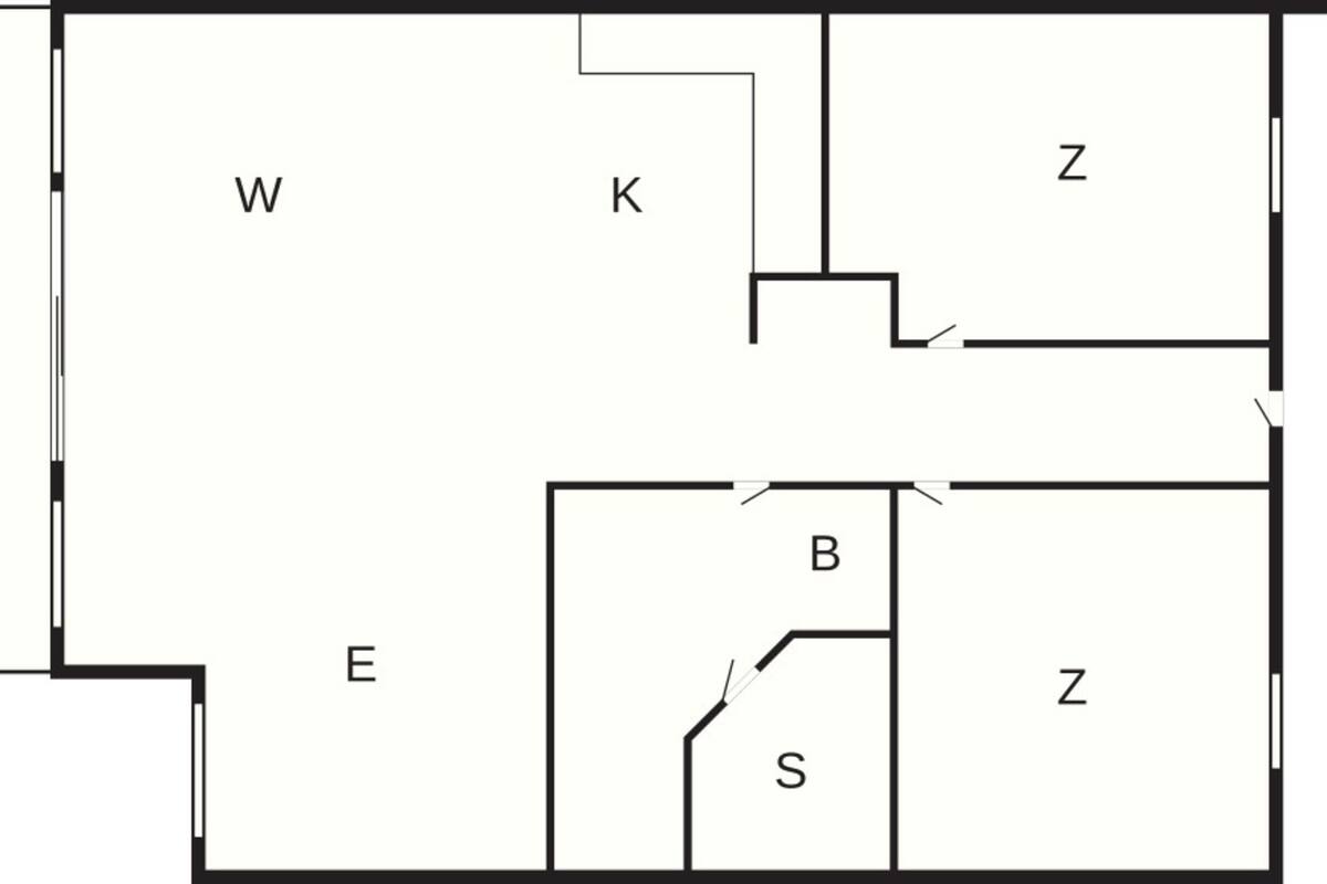 A floor plan with labeled rooms W, K, Z, E, B, S, and TE.