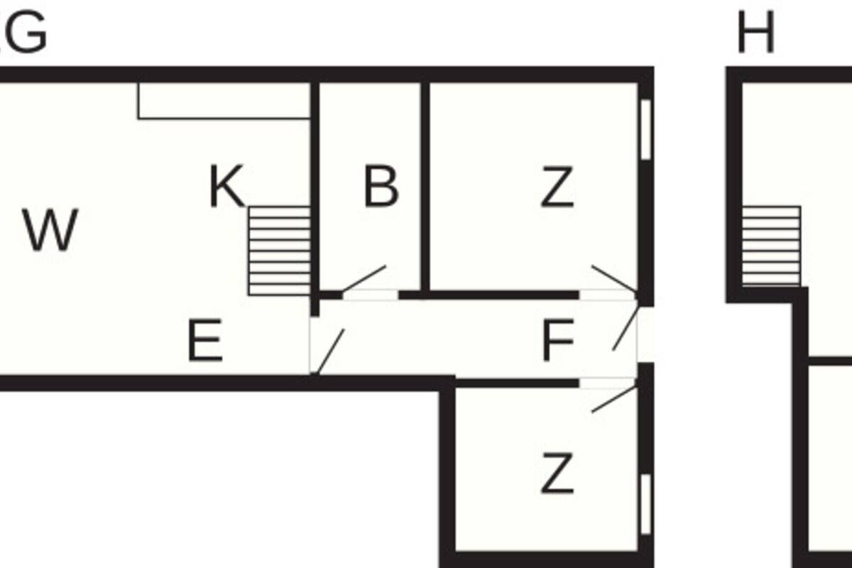 A hotel layout with rooms labeled EG, TE, W, K, B, Z, H, F, and Pr.