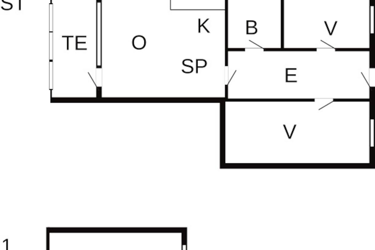 A floor plan with labeled rooms including TE, O, SP, B, E, and V.