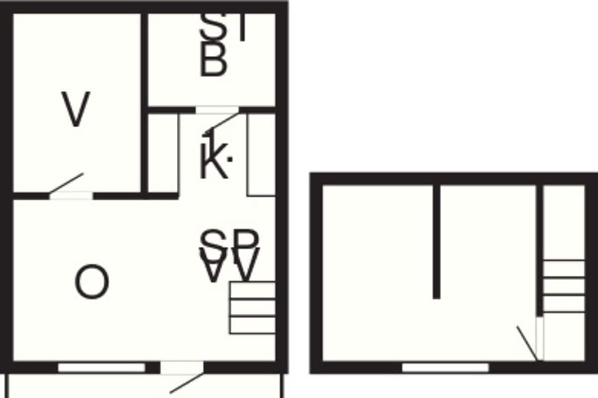 A floor plan with labeled rooms V, O, TE, and a bathroom area with a shower (SP).