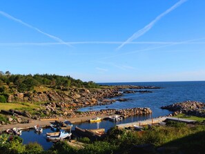 Stroll along the marina's paved walkway, surrounded by lush greenery and the sound of the sea.