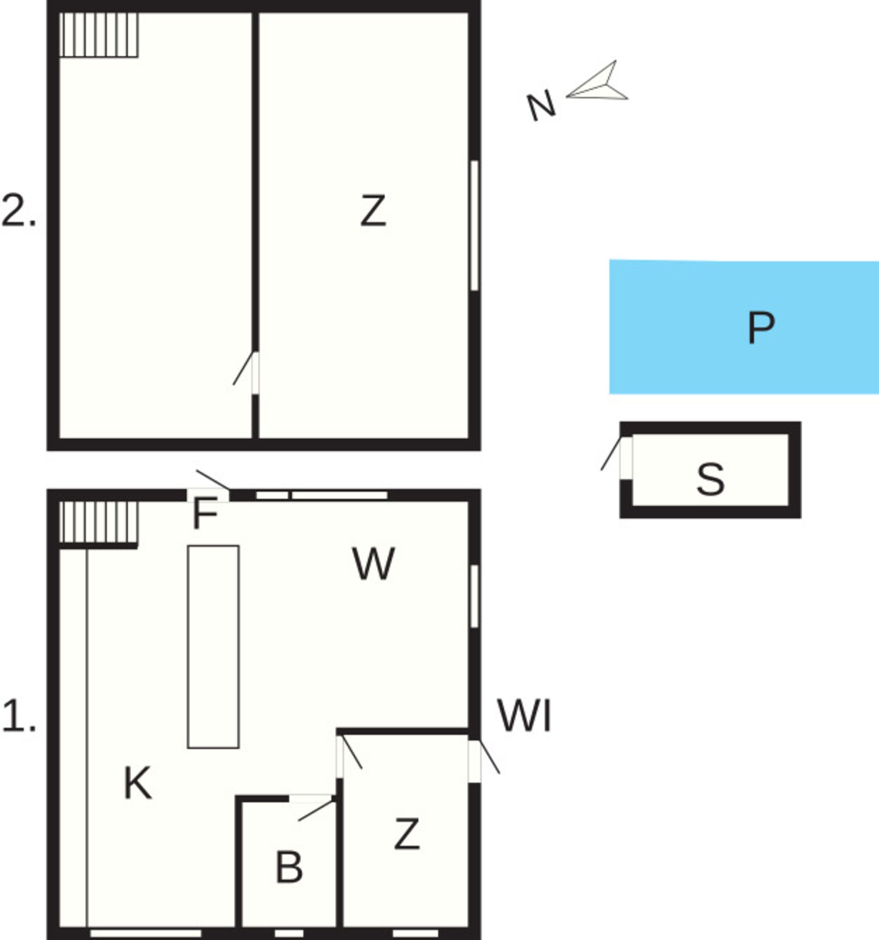 A floor plan with labeled rooms Z, W, K, B, F, S, and P.