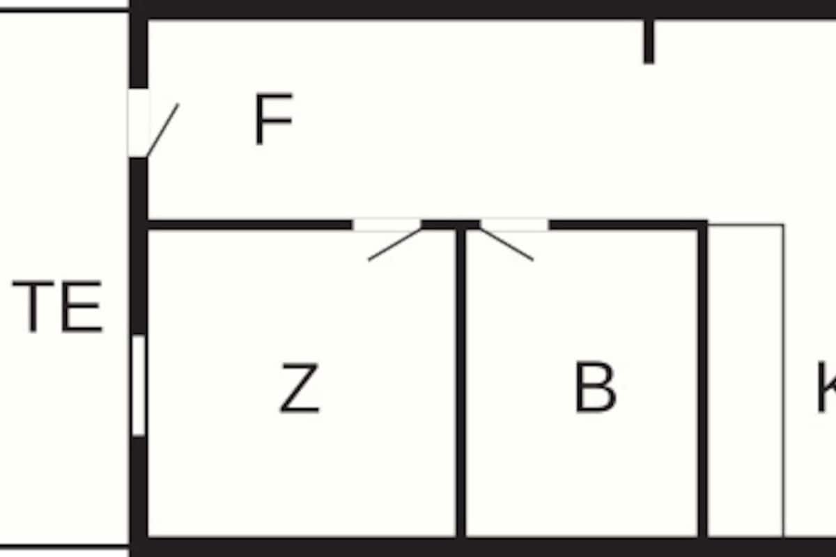A floor plan with labeled rooms Z, B, K, E, F, W, and TE.