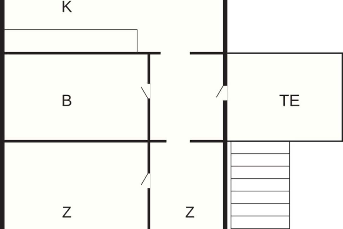 A floor plan with labeled rooms W, K, B, Z, and TE.