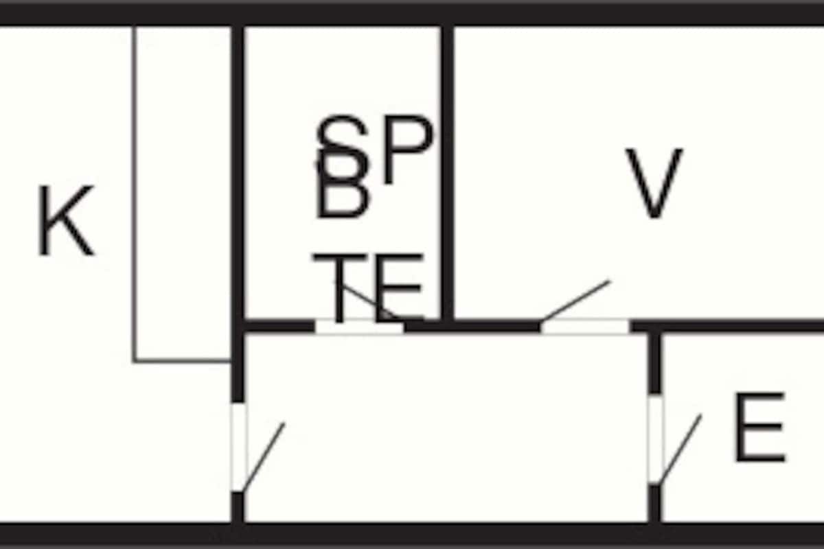 A floor plan with labeled rooms O, K, BP, TE, V, and E.