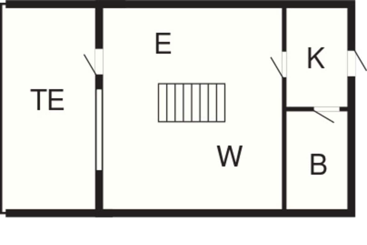 A hotel layout with labeled rooms TE, E, W, K, B, and Z.