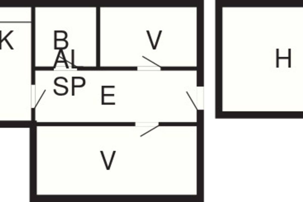 Ein Grundriss mit beschrifteten Räumen O, K, B, V, H sowie den Bereichen SP, AE.