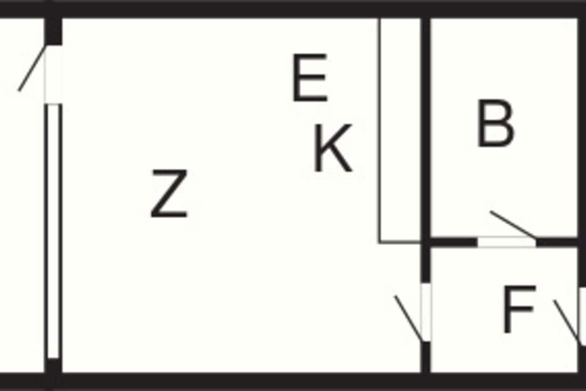 Ein Grundriss mit den beschrifteten Räumen TE, Z, E, K, B und F.