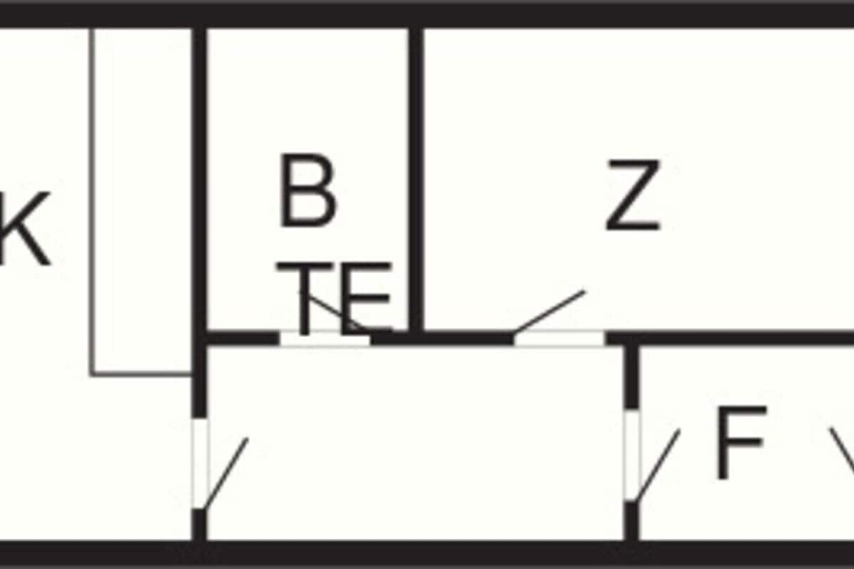 A floor plan with labeled rooms W, E, K, B, T, Z, and F.