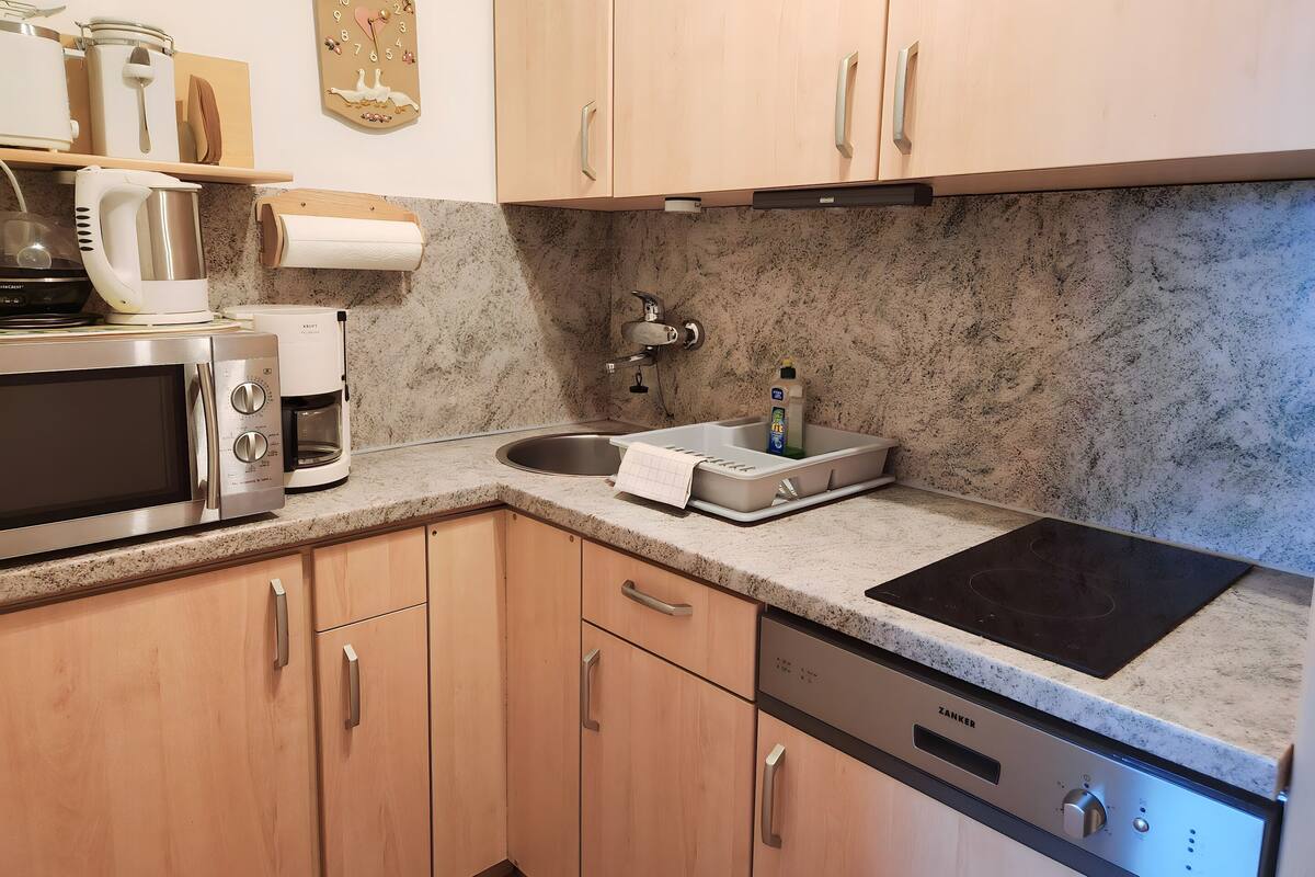 Fridge, microwave, coffee/tea maker, electric kettle