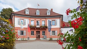 A historic building with a symmetrical facade, large windows, and a central entrance. - Spacious Apartment Near Forest in Bad Durrheim (Bad Duerrheim)