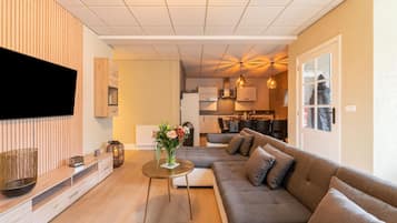 Klassiek appartement, 4 slaapkamers | Woonkamer | Een open haard en een dvd-speler
