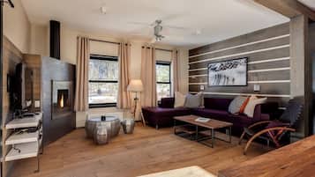 Télévision, cheminée, lecteur de DVD