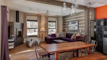 Télévision, cheminée, lecteur de DVD