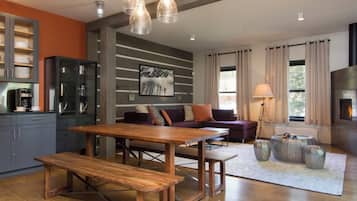 Télévision, cheminée, lecteur de DVD