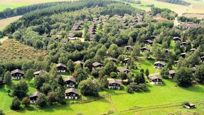 An aerial view of a residential area with multiple houses surrounded by greenery and fields. - Charming Apartment in Morbach Germany With Terrace (Morbach)