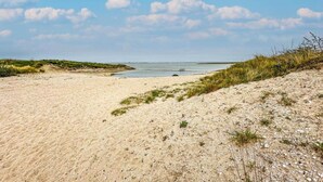 A sandy beach with dunes and a calm sea under a clear sky. - Luxury 8-person Wellness Villa With Sauna and Outdoor hot tub is Unique (Colijnsplaat)