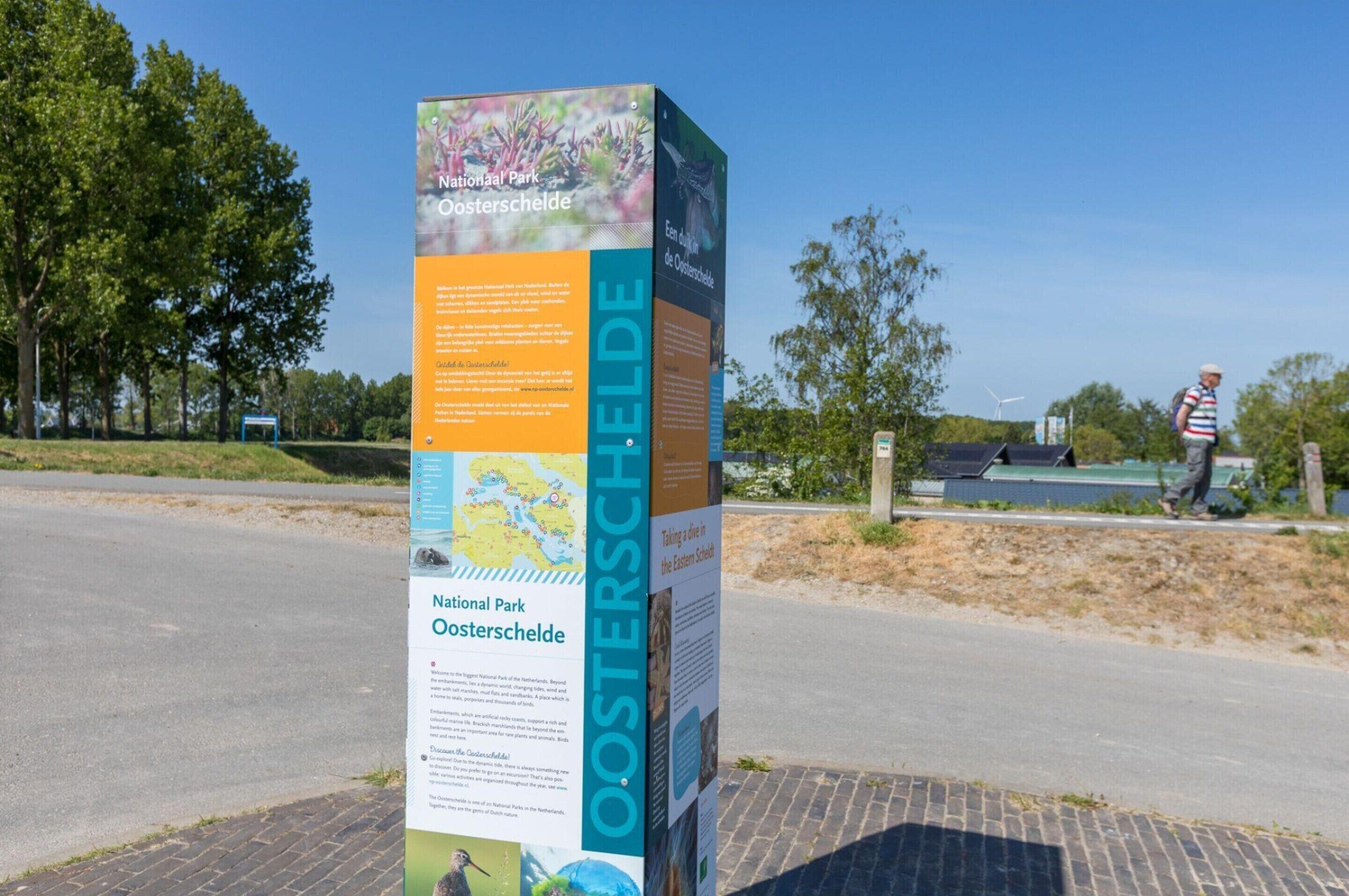 A signboard with information about National Park Oosterschelde.