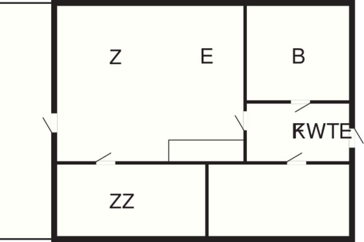 A floor plan with labeled rooms Z, E, B, and ZZ.