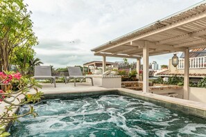 Indoor pool, outdoor pool, pool loungers