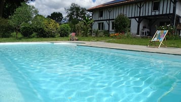 Seasonal outdoor pool, pool umbrellas