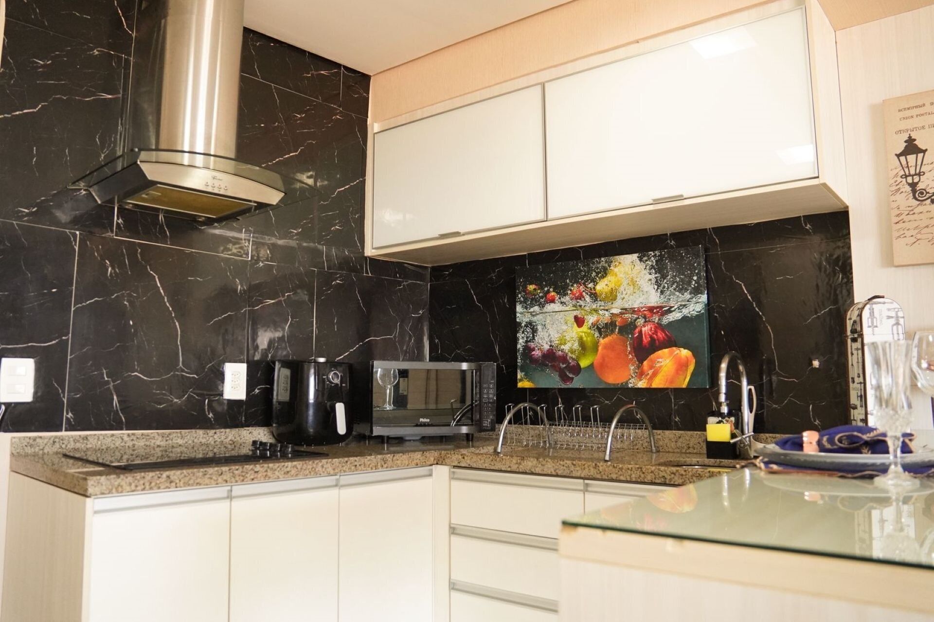 Fridge, microwave, oven, cookware/dishes/utensils