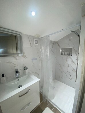 Serviettes fournies, savon, shampoing, papier toilette