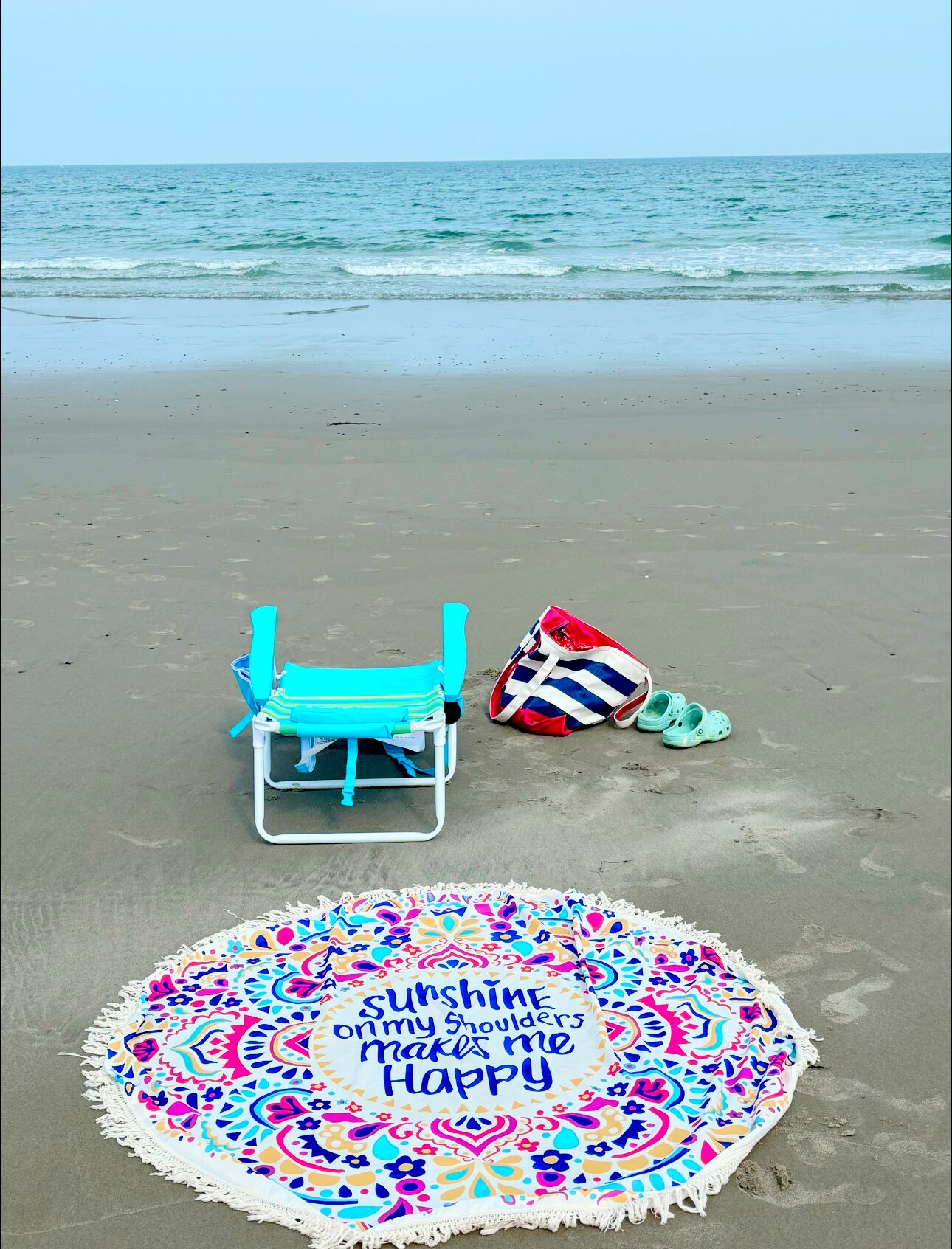 On the beach, sun loungers, beach towels