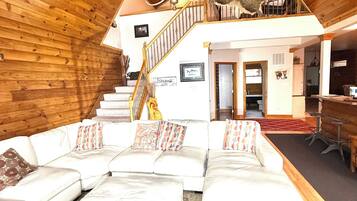 Smart TV, DVD player, foosball, books