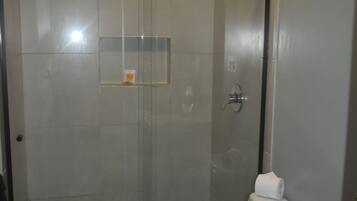 Shower, towels, soap, shampoo